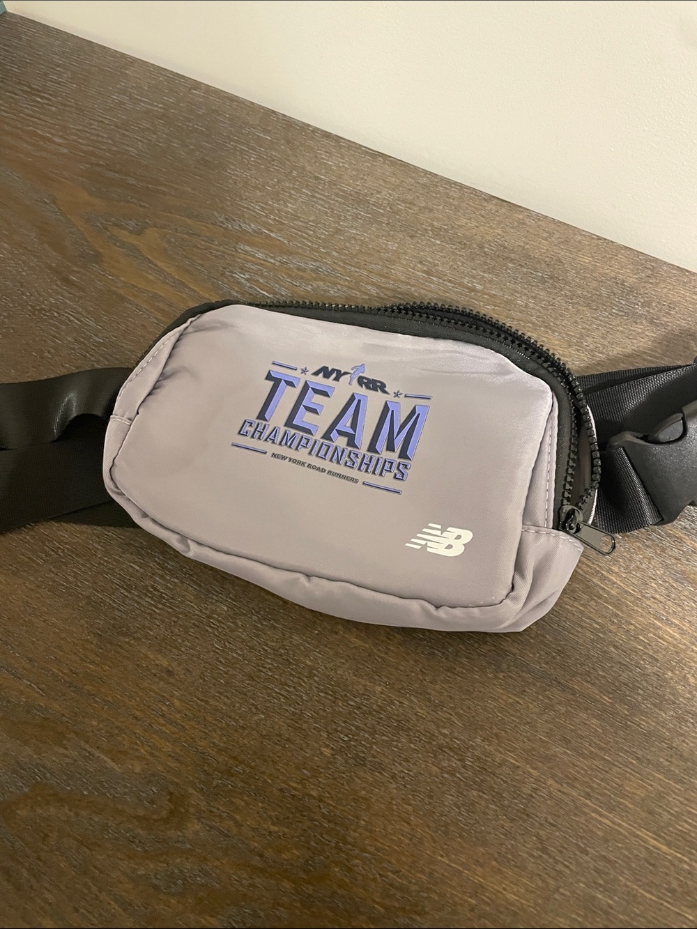 New Balance Gray Waist Pack with Blue TEAM Graphics